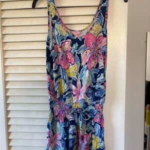 Lilly Pulitzer Navy Floral Tank One-Piece Romper with Pink & Yellow Accents